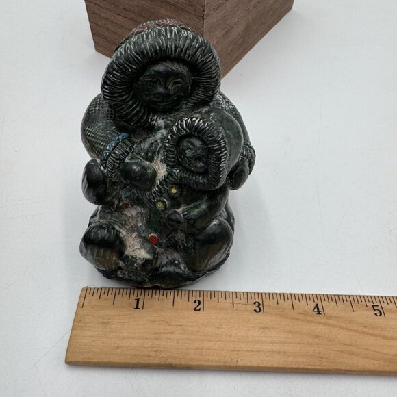 Inuit Sculpture Black Soapstone Hand Made The Wolf Sculptures Canada Parent moth - Picture 12 of 13